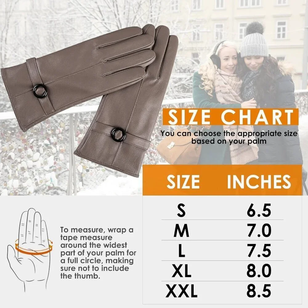 Women's Beige Leather Gloves Touchscreen Texting Warm Driving Lambskin Gloves